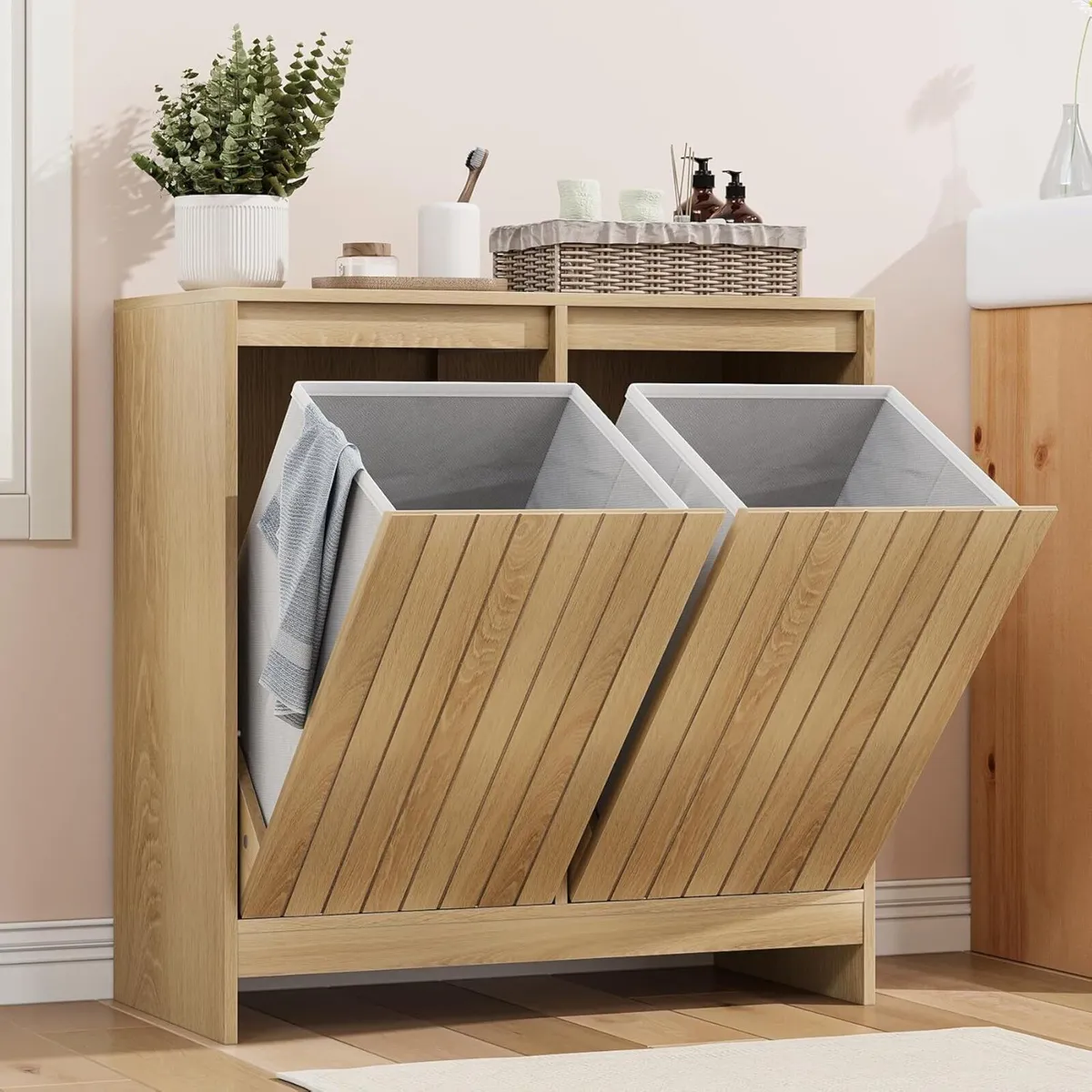 Double Tilt Out Laundry Hamper Cabinet Hidden - Image 1