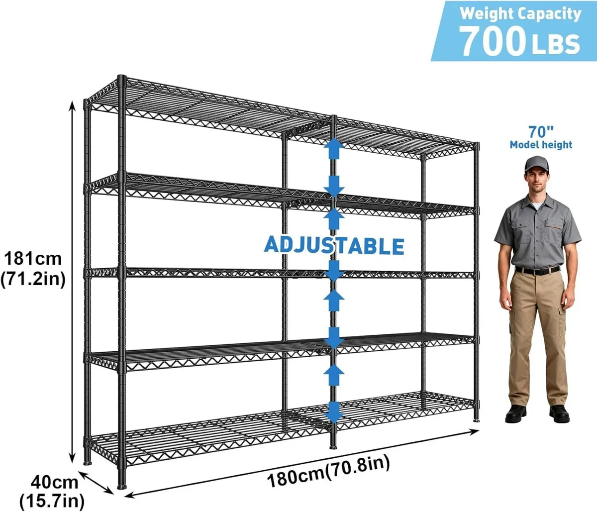 5-Tier Garage Shelving Unit Adjustable Standing - Image 3