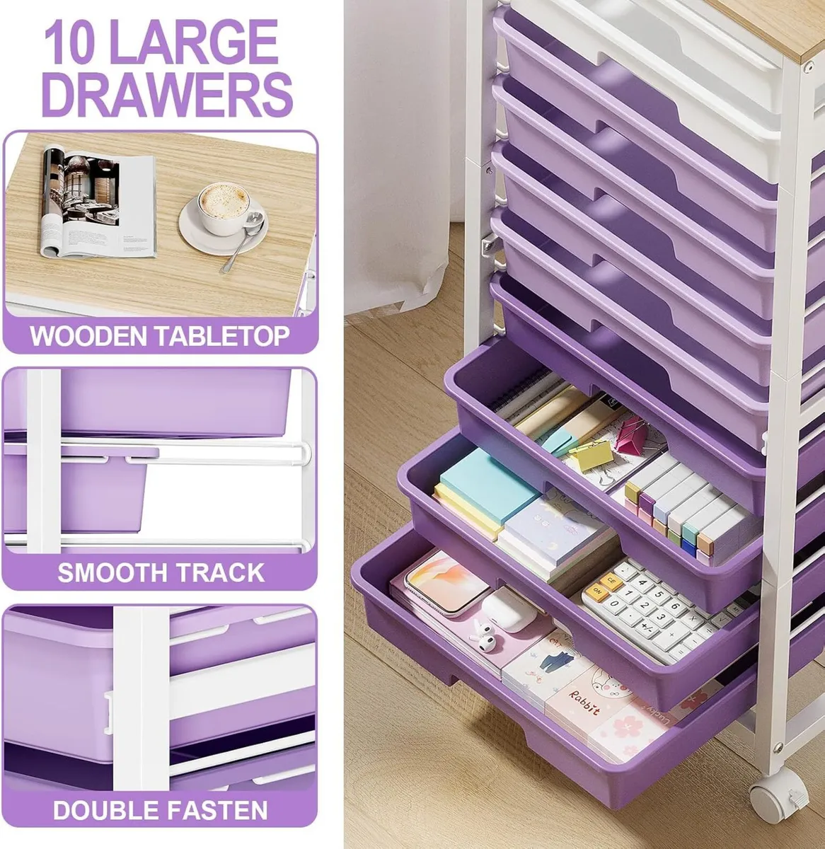 10-Drawer Storage Trolley Rolling Cart - Image 4