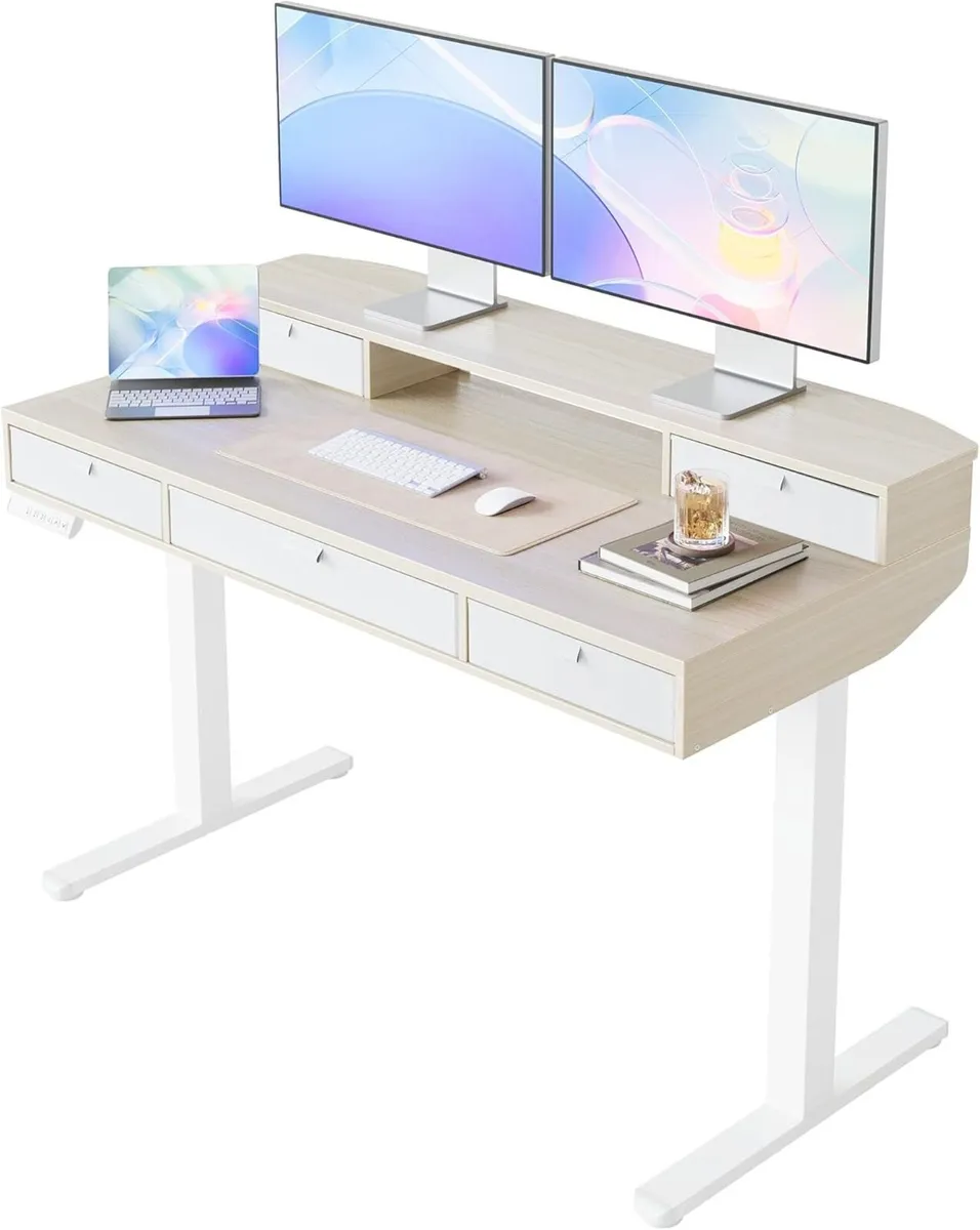 Standing Desk with Drawers Natural C-Clamp - Image 1
