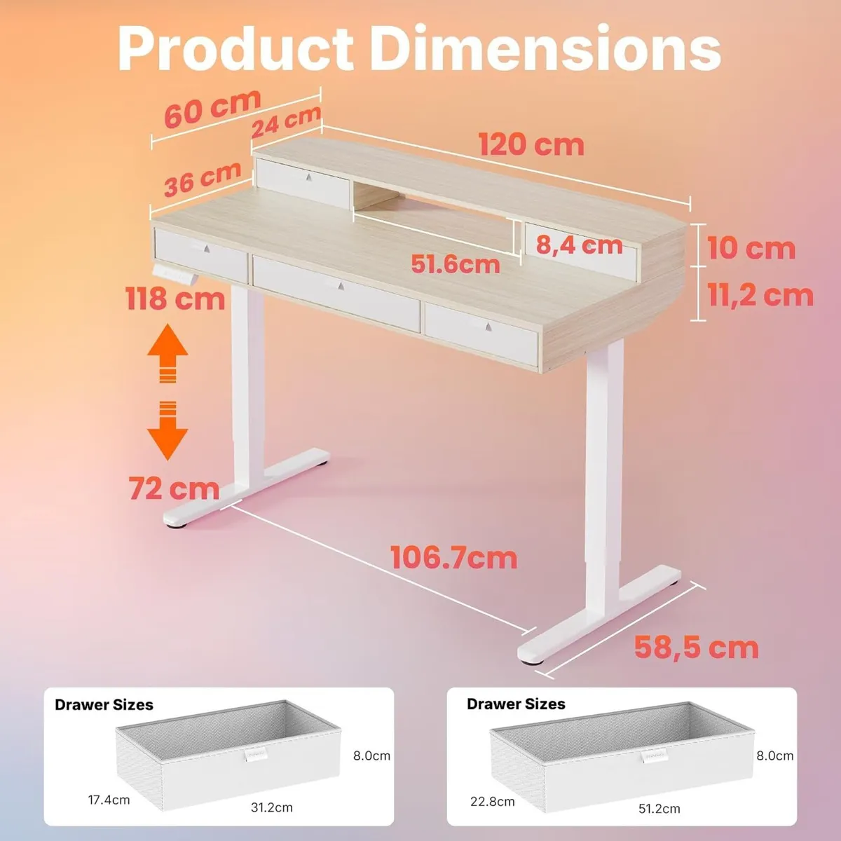 Standing Desk with Drawers Natural C-Clamp - Image 2