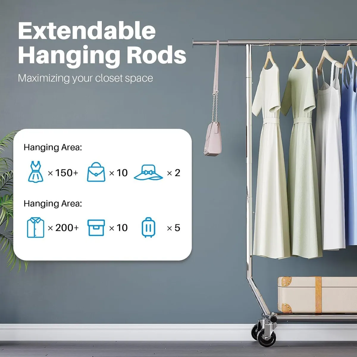 Heavy Duty Clothes Rail 136KG Capacity Extendable - Image 3