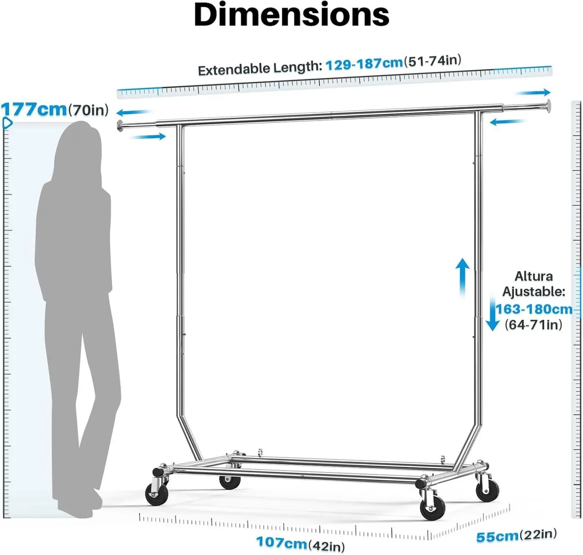 Heavy Duty Clothes Rail 136KG Capacity Extendable - Image 4