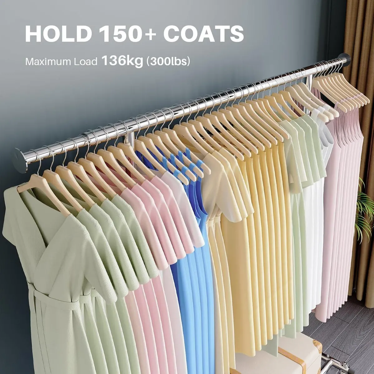 Heavy Duty Clothes Rail 136KG Capacity Extendable - Image 2