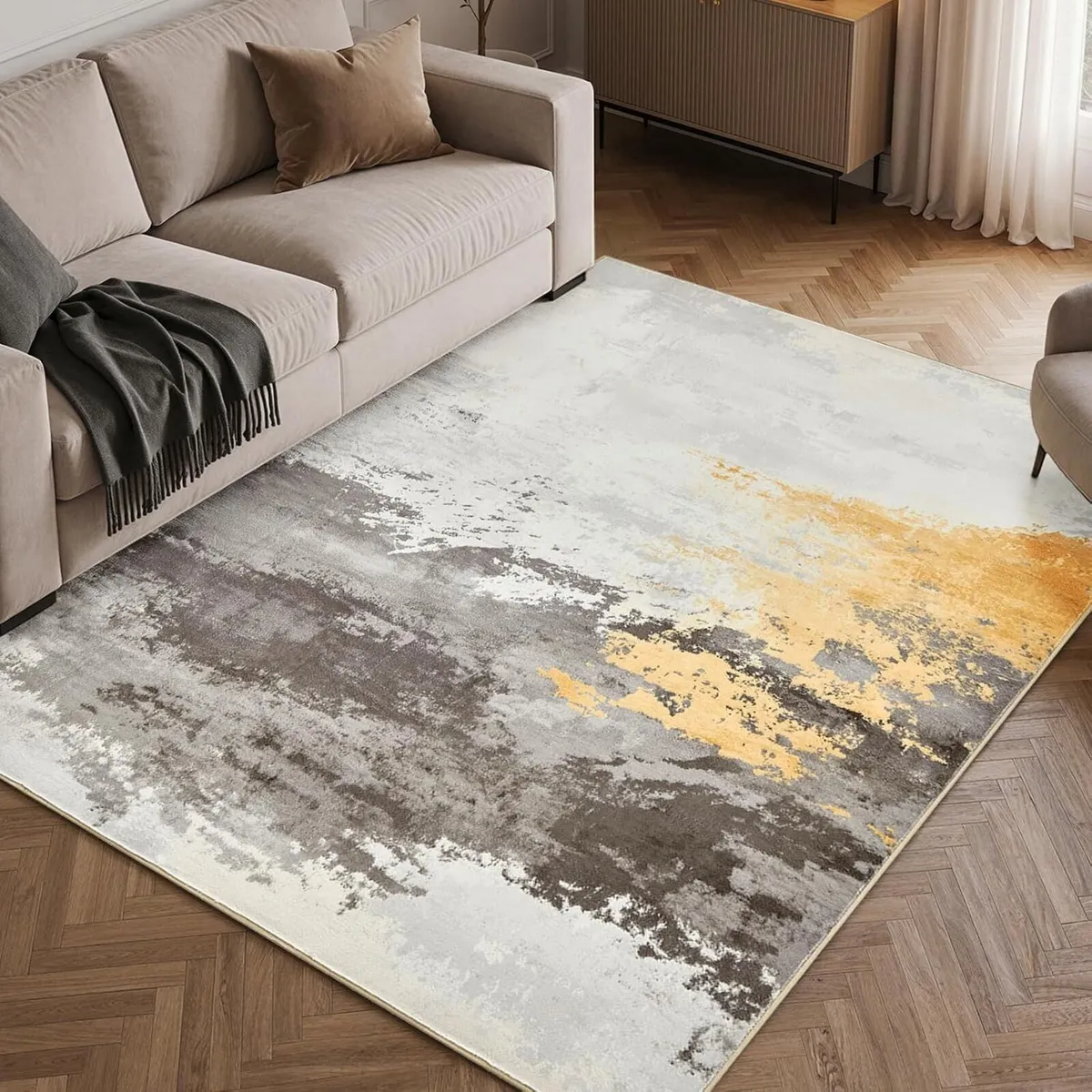 Large Abstract Living Room Rug Soft Washable - Image 1