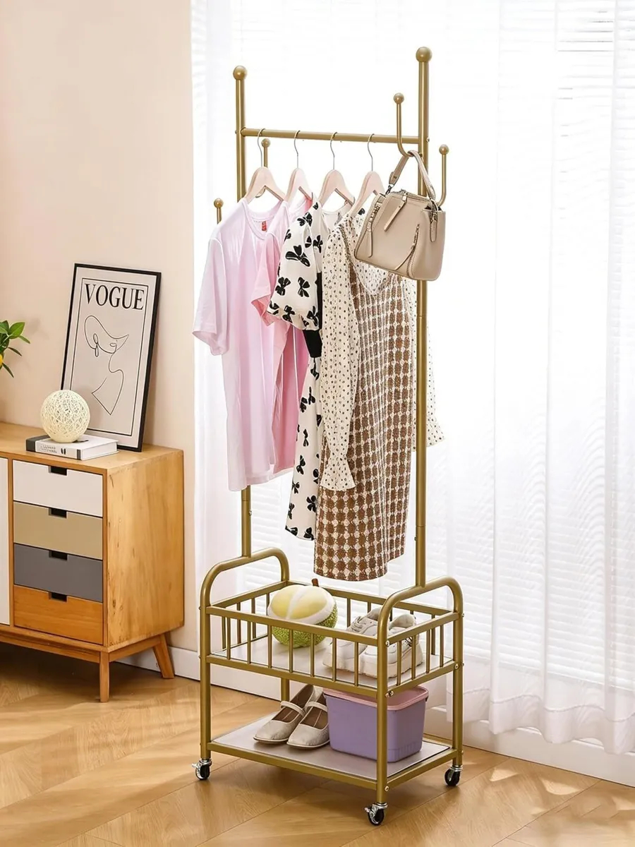 Clothing Rack with Wheels Rolling Clothes Garment - Image 1