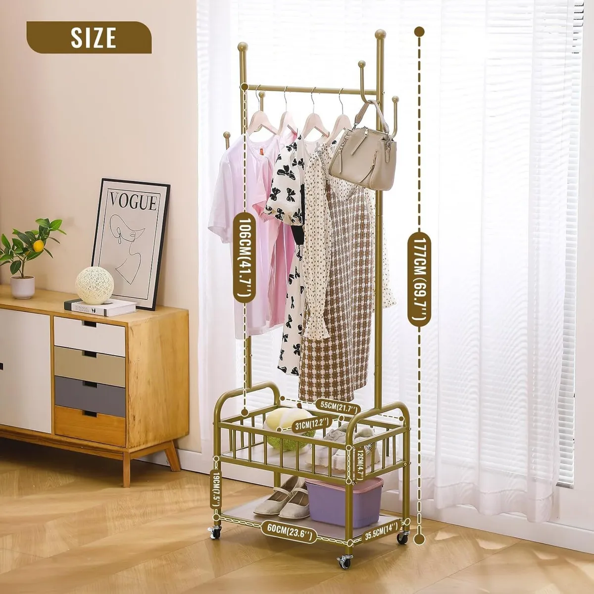 Clothing Rack with Wheels Rolling Clothes Garment - Image 2