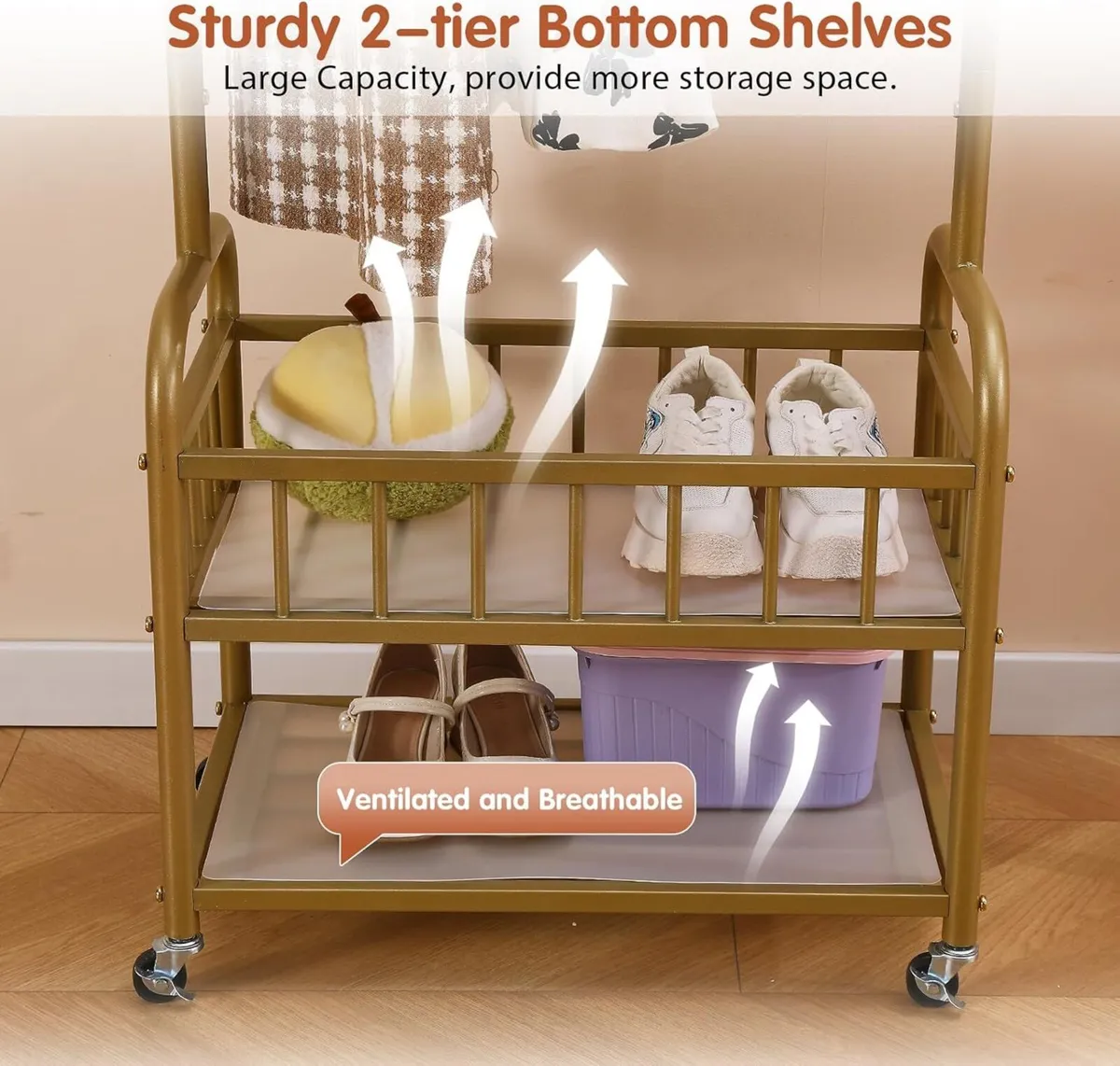 Clothing Rack with Wheels Rolling Clothes Garment - Image 4