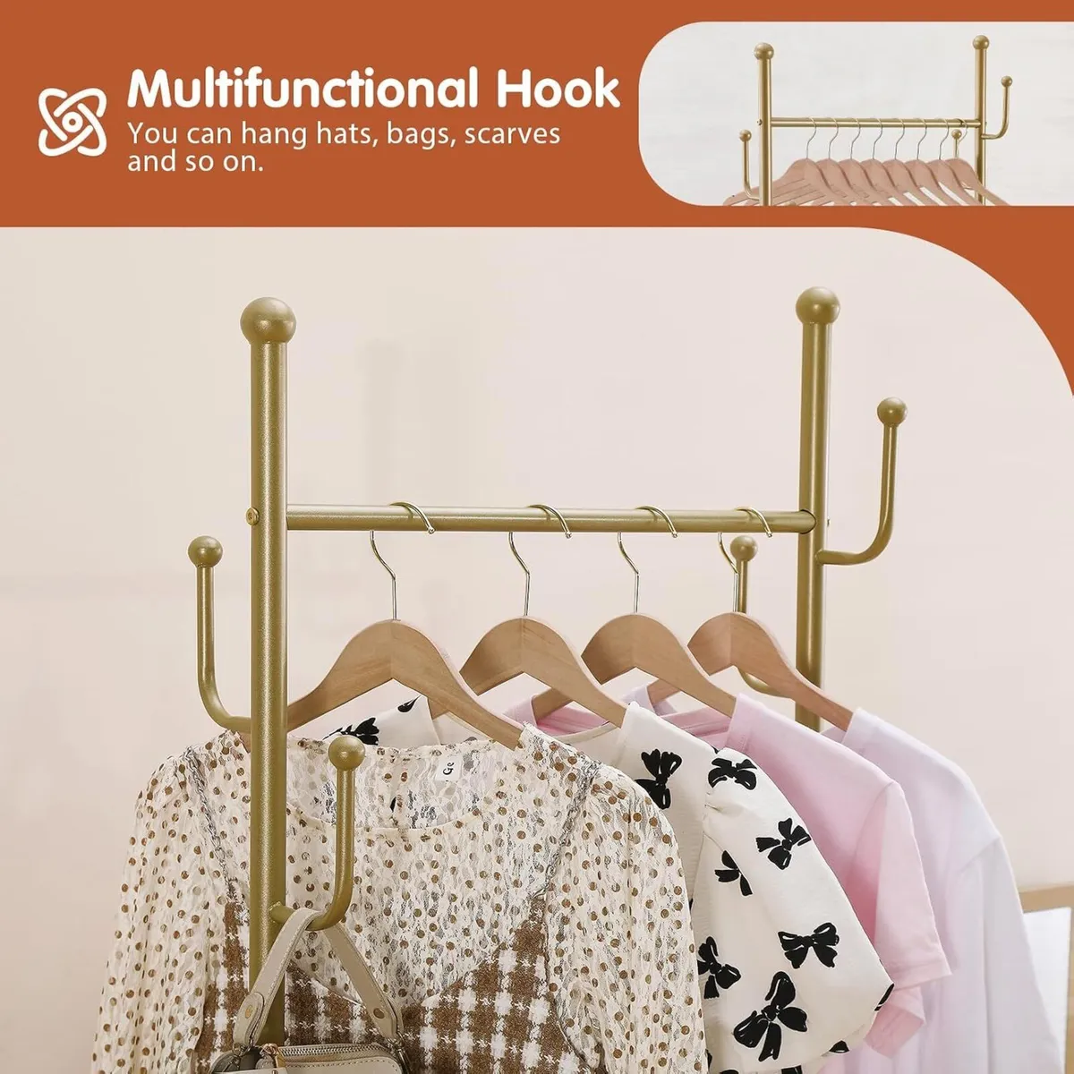 Clothing Rack with Wheels Rolling Clothes Garment - Image 3