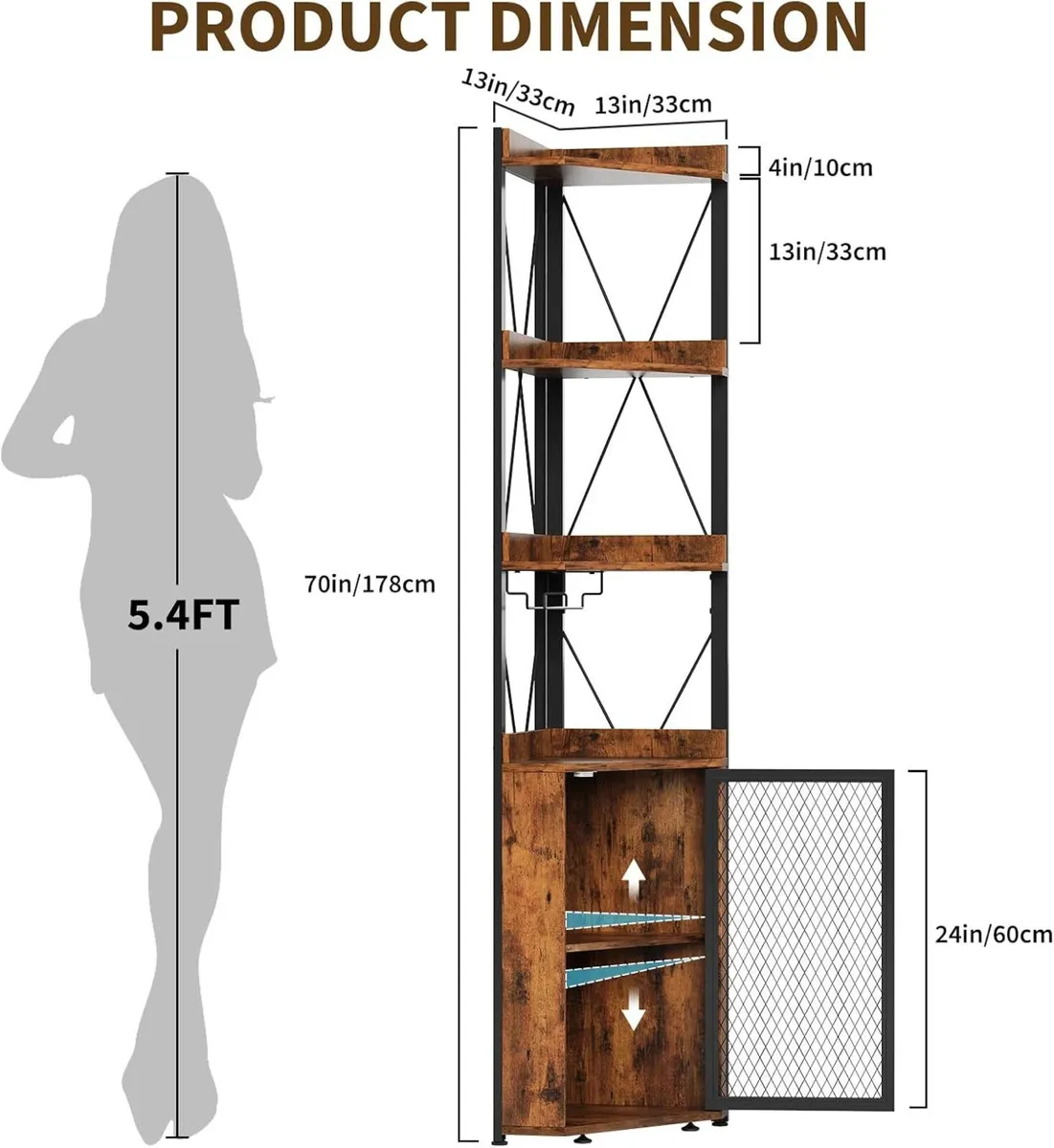 Corner Bar Cabinet with Glass Holder 4-Tier - Image 2