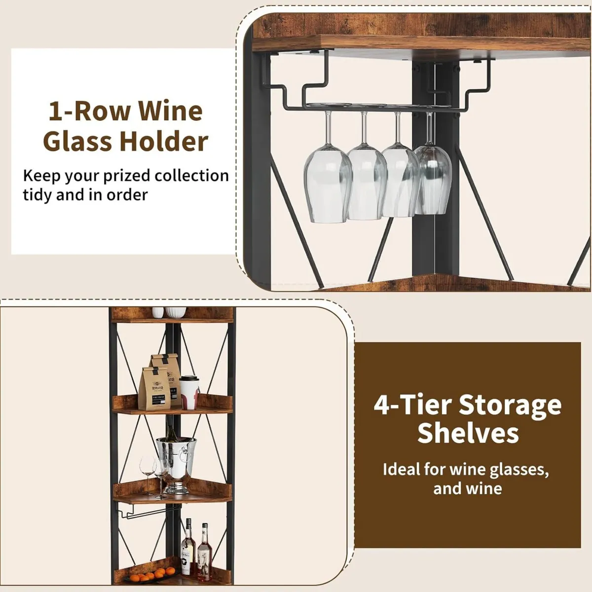 Corner Bar Cabinet with Glass Holder 4-Tier - Image 3