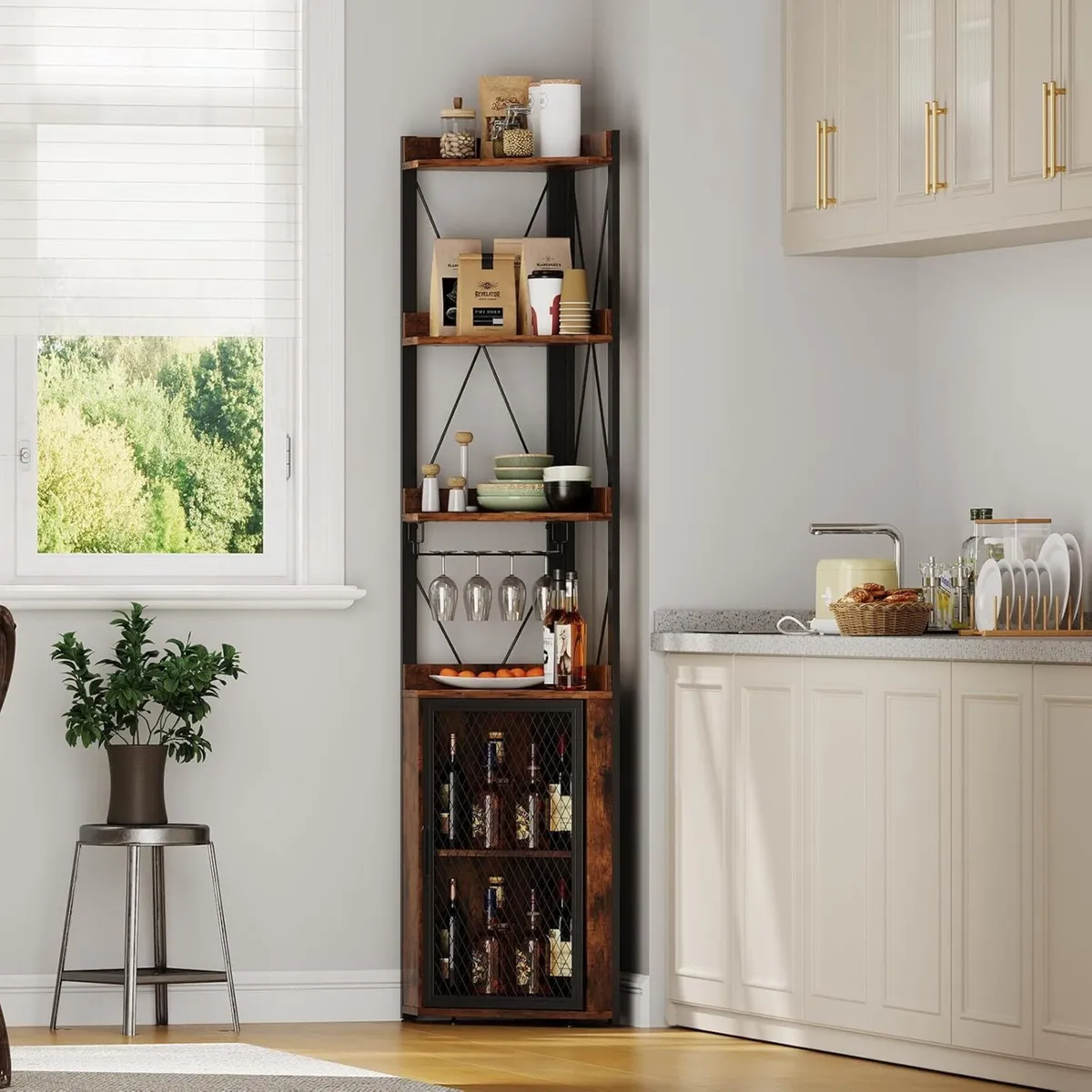 Corner Bar Cabinet with Glass Holder 4-Tier - Image 1