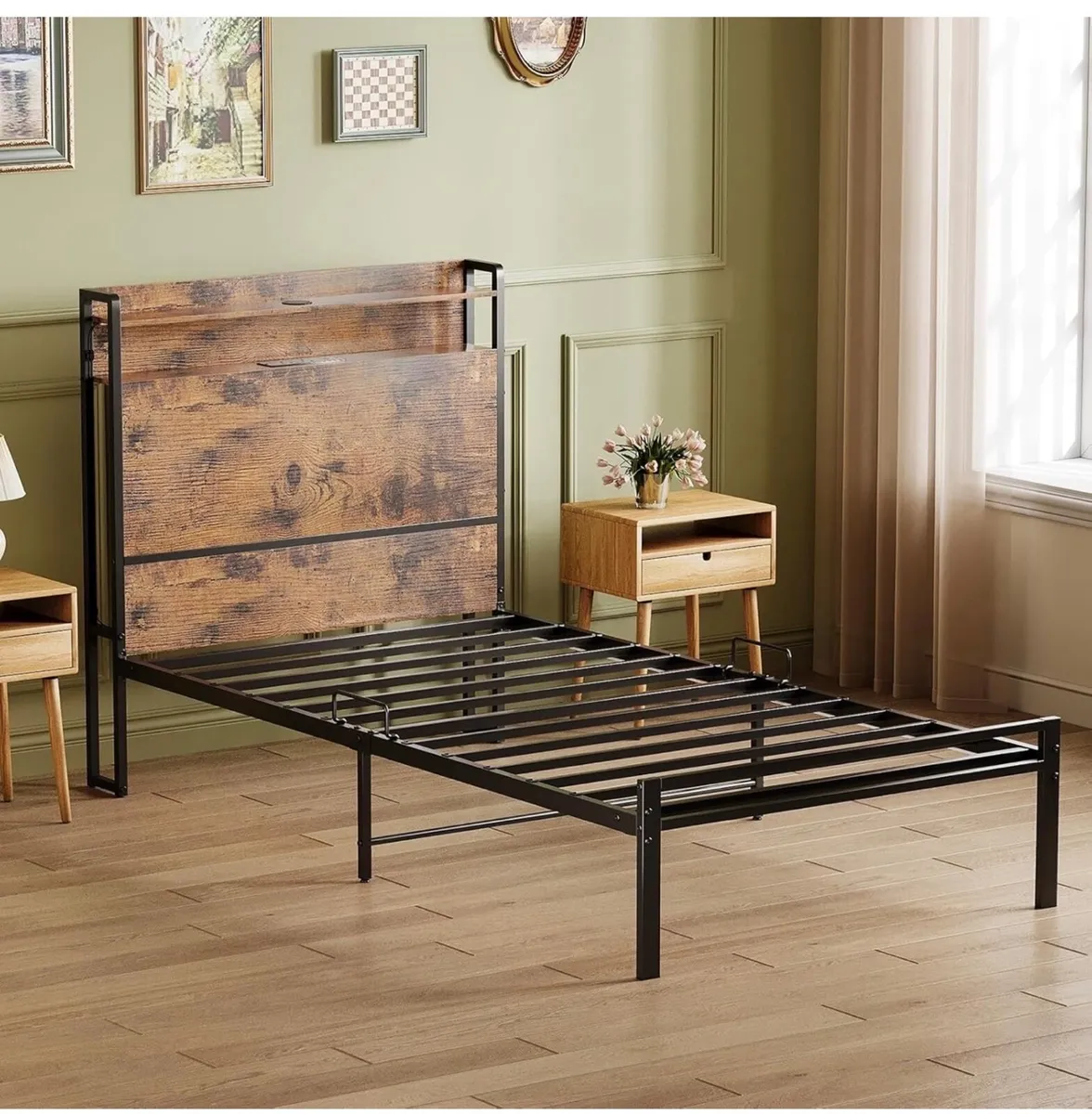 3ft Single Bed Frame with Storage Wooden Headboard - Image 2