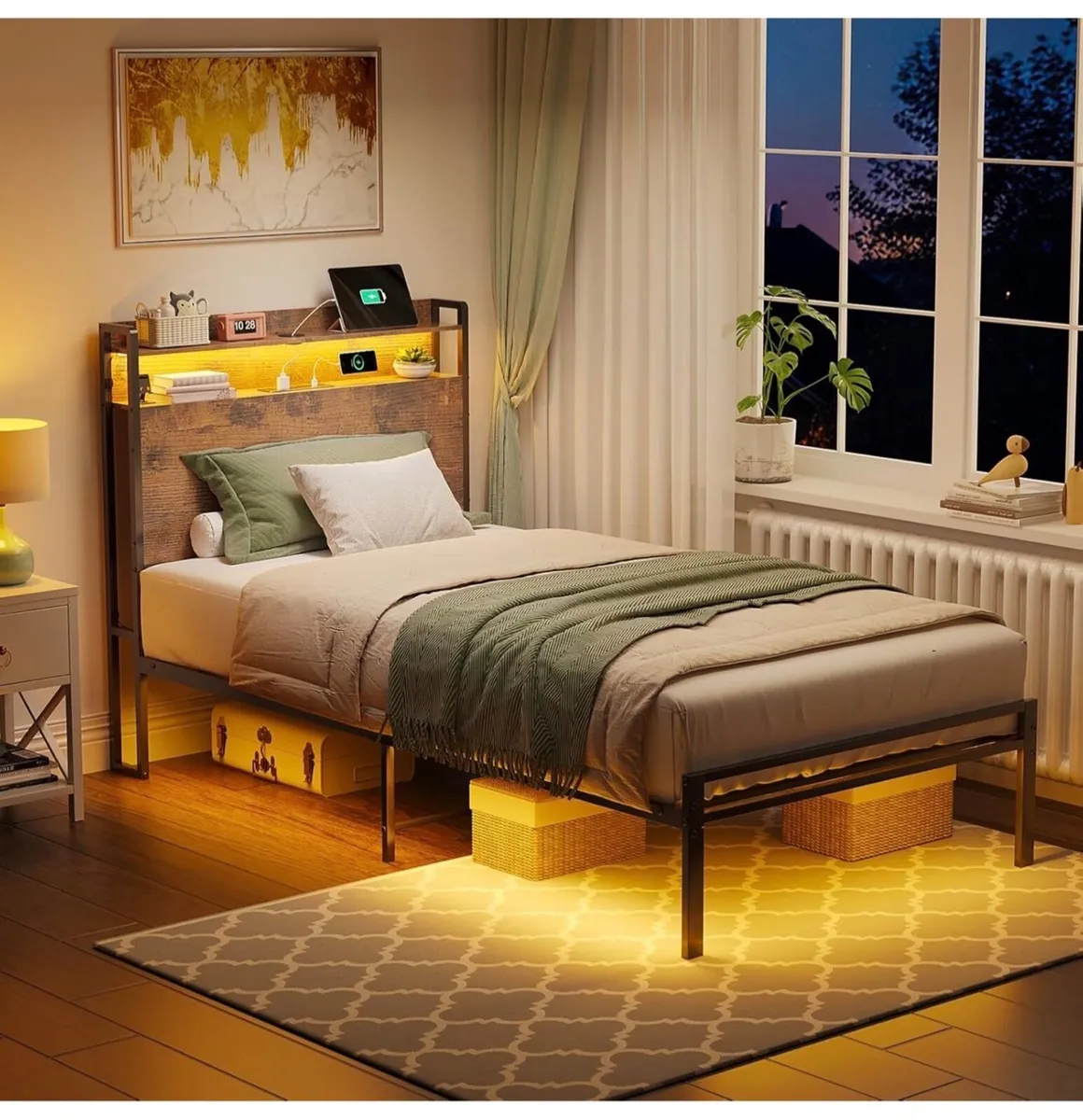 3ft Single Bed Frame with Storage Wooden Headboard - Image 4