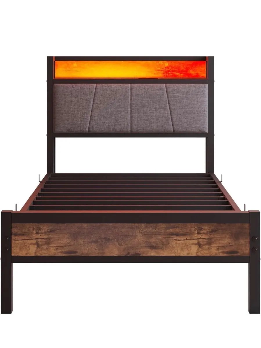 3ft Single Bed Frame with Storage Headboard,LED Li - Image 3