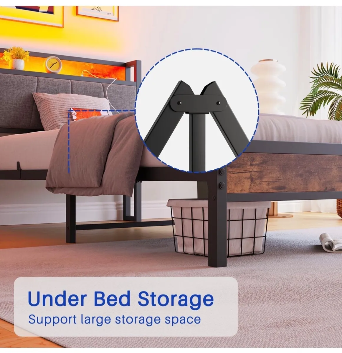 3ft Single Bed Frame with Storage Headboard,LED Li - Image 2