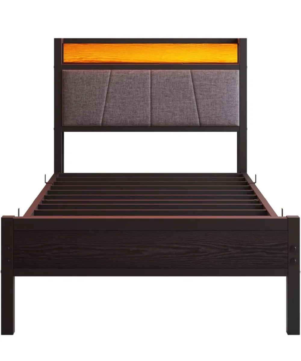 3ft Single Bed Frame with Storage Headboard,LED Li - Image 4