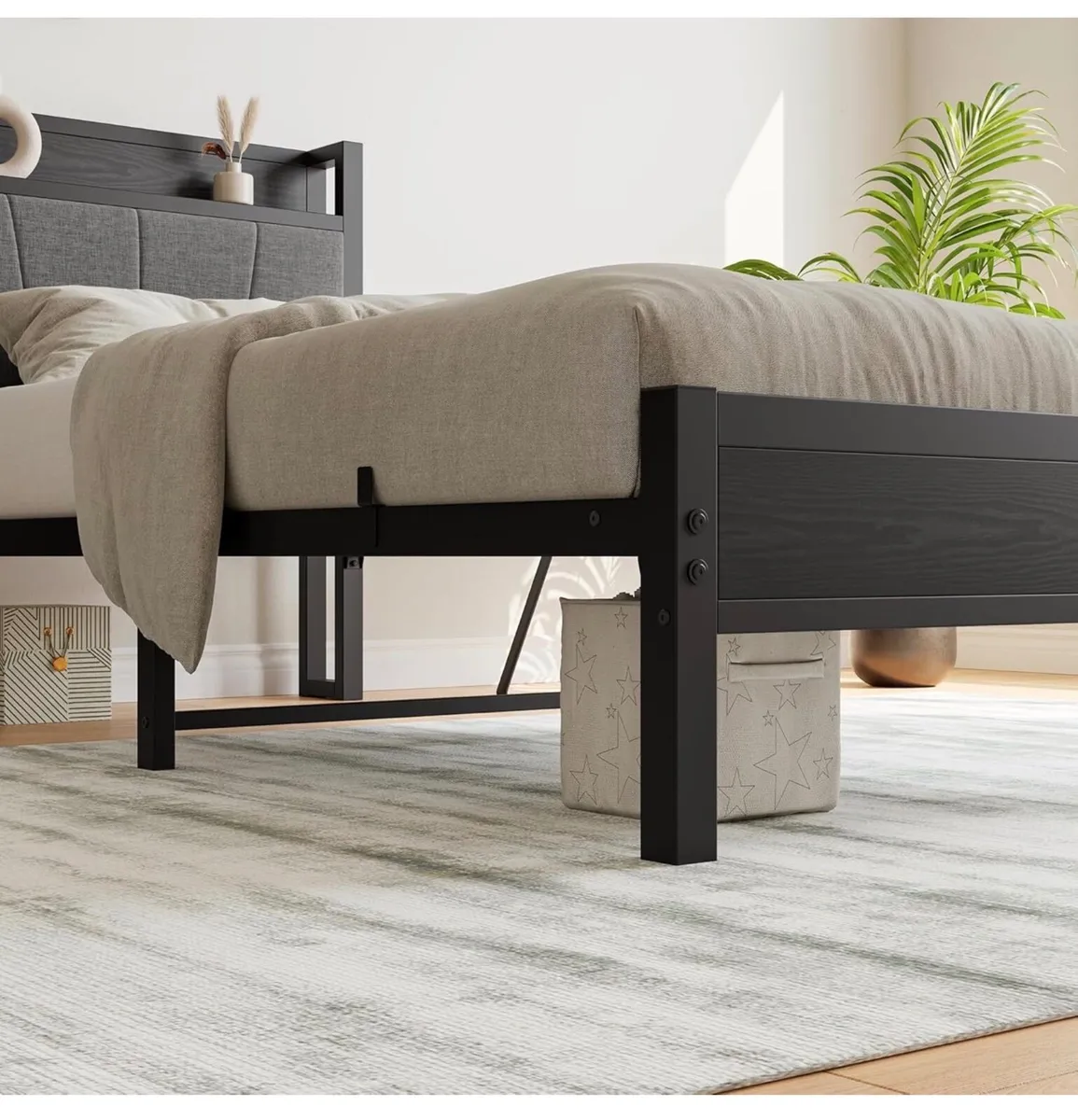 3ft Single Bed Frame with Storage Headboard,Heavy - Image 4