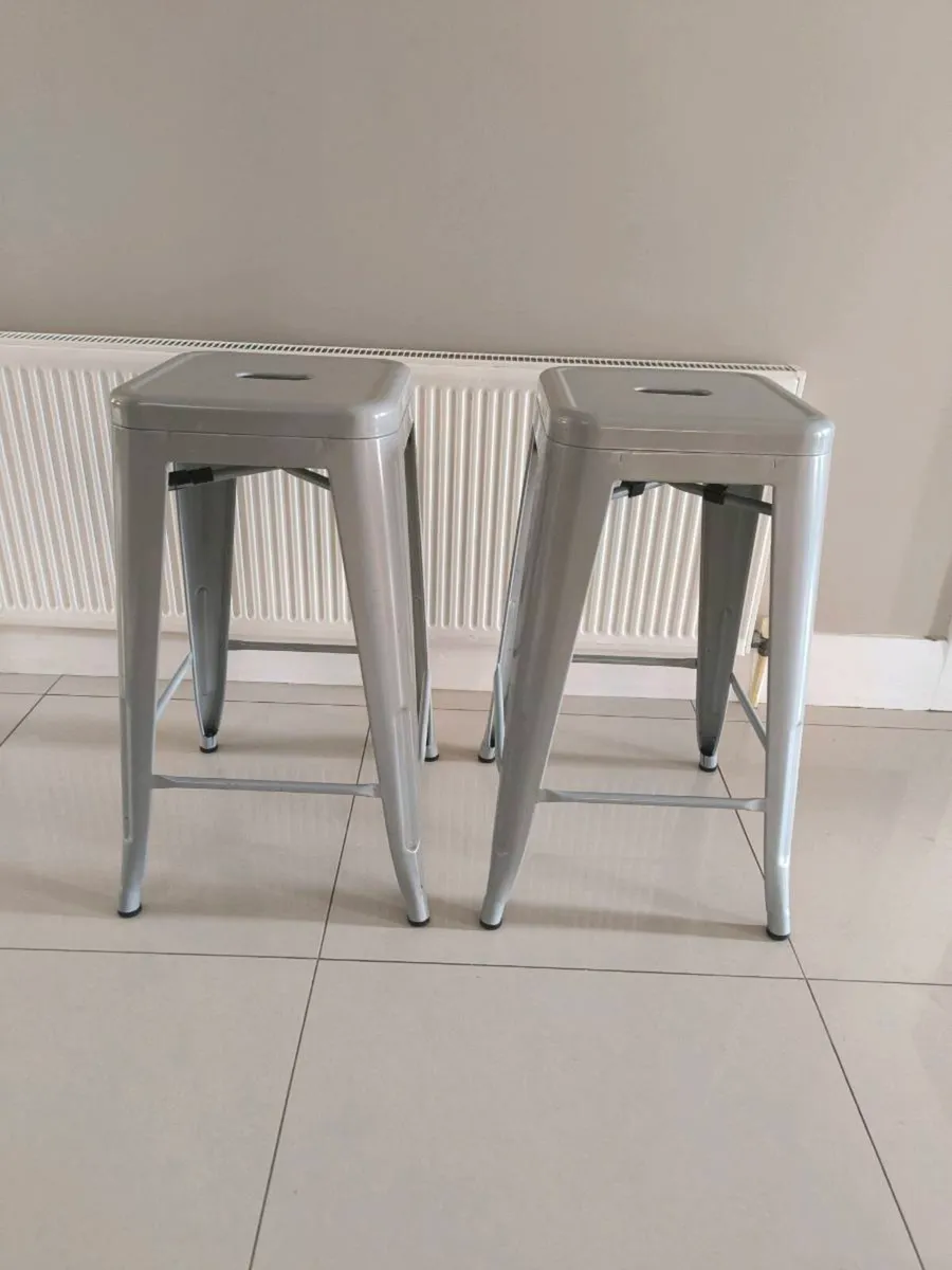 Bar Stools, industrial style, light grey metal - Image 1