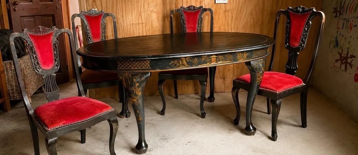 Antique Hand-Painted chinoiserio table & 4 tables - Image 1