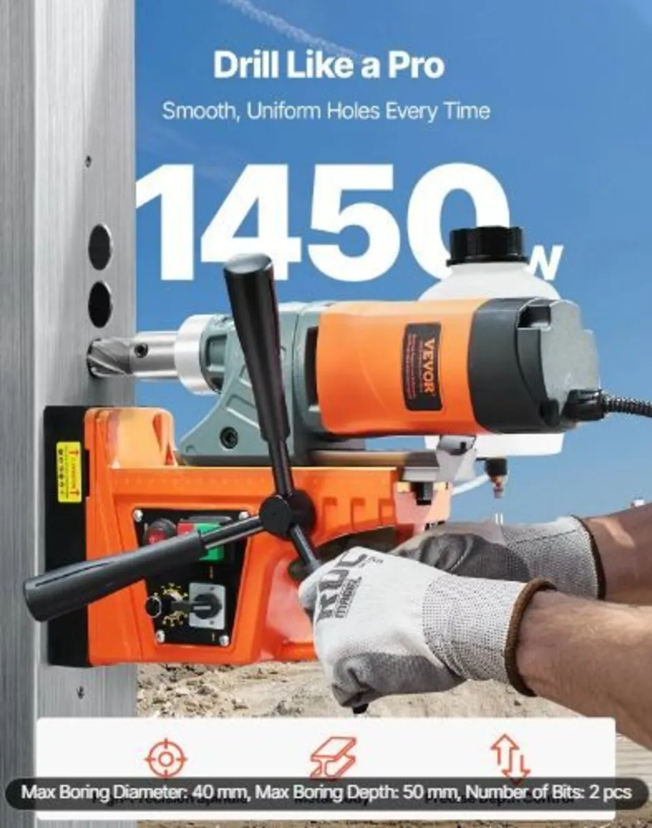 Magnetic Drill, 1450W Motor 1.6 in Boring Diameter - Image 2