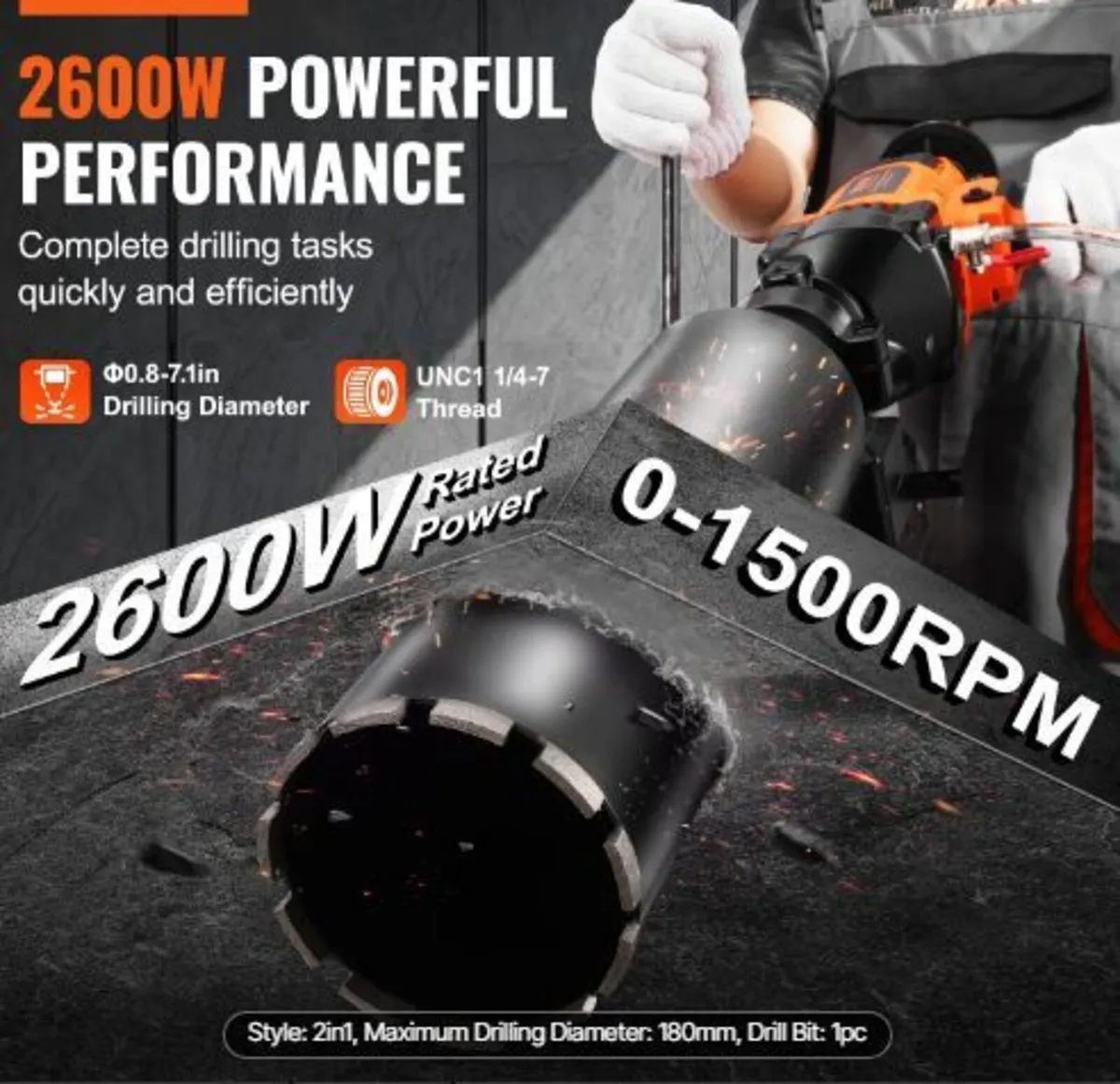 Core Drill Machine 2.03-18 cm Dia 2600W - Image 2