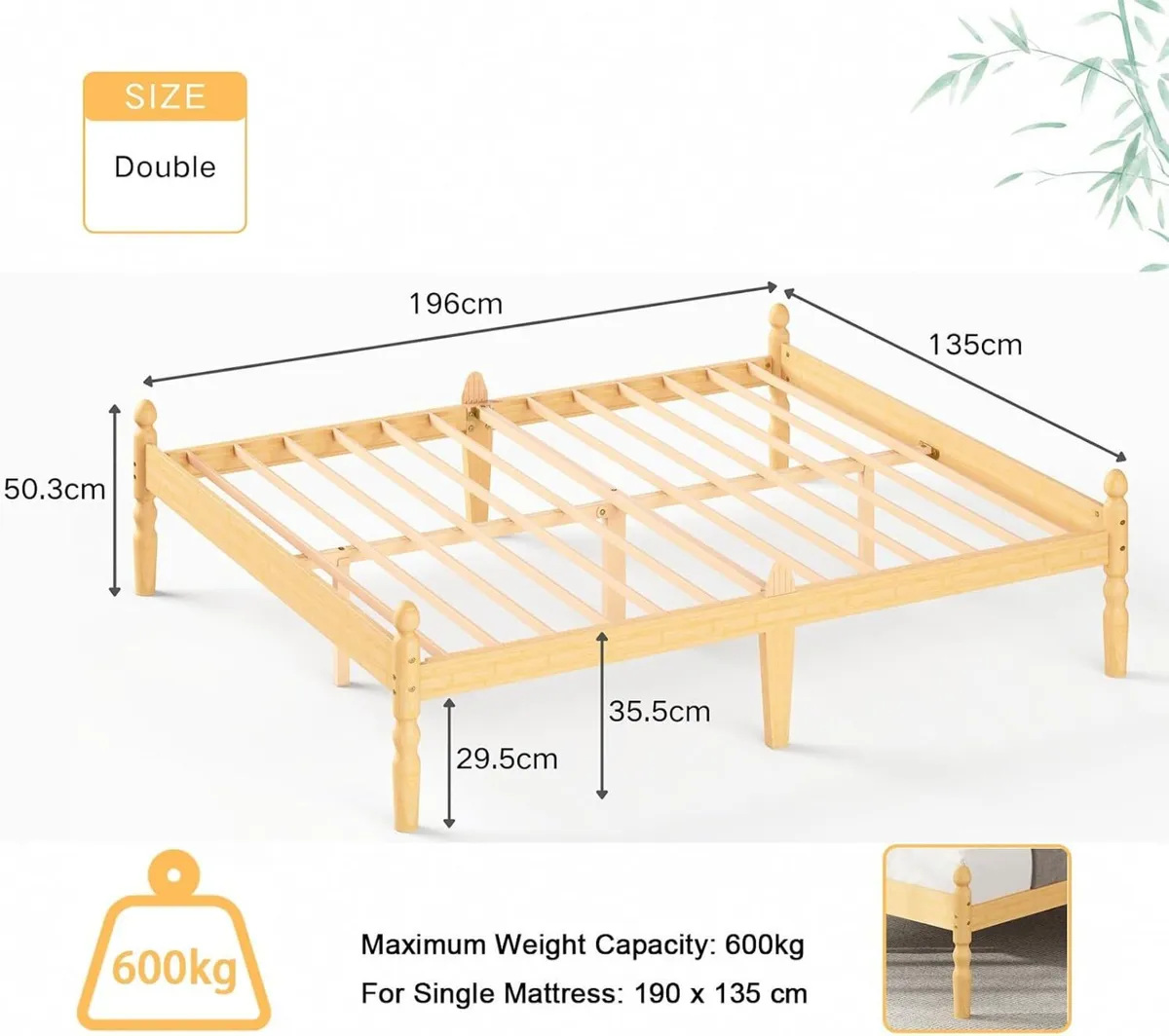 Bed Frame 14-Inch Natural Bamboo Wood Platform - Image 2