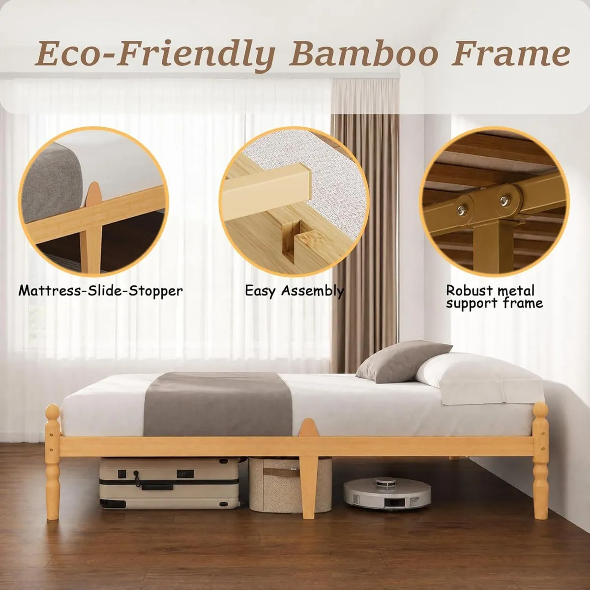 Bed Frame 14-Inch Natural Bamboo Wood Platform - Image 4