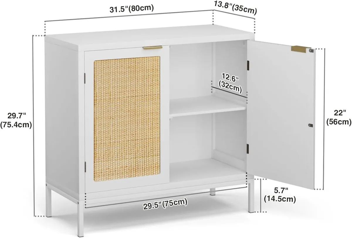 Rattan Buffet Storage Cabinet Wood Sideboard - Image 3