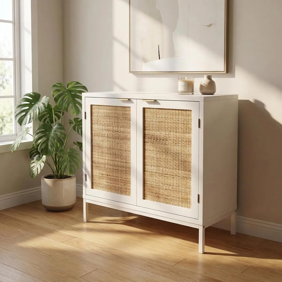 Rattan Buffet Storage Cabinet Wood Sideboard - Image 4