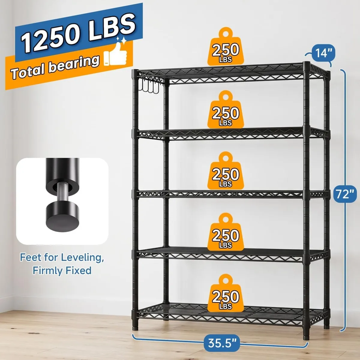 Storage Shelves 5 Tier Sturdy Metal Garage - Image 3