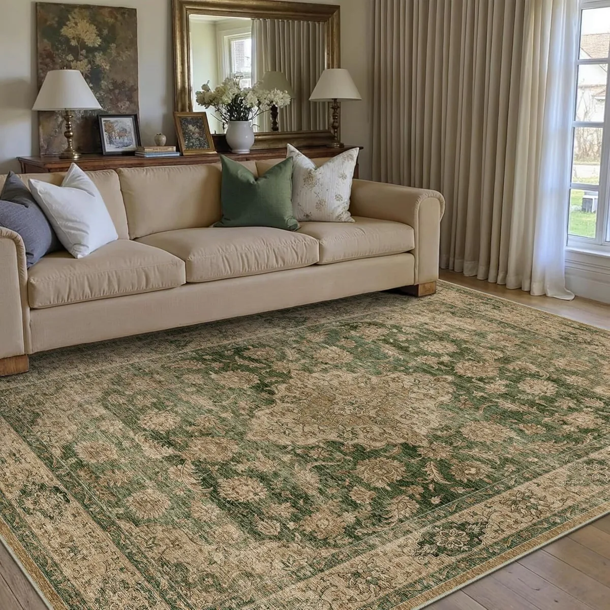Traditional Pattern Flatweave Area Rug Distressed - Image 1