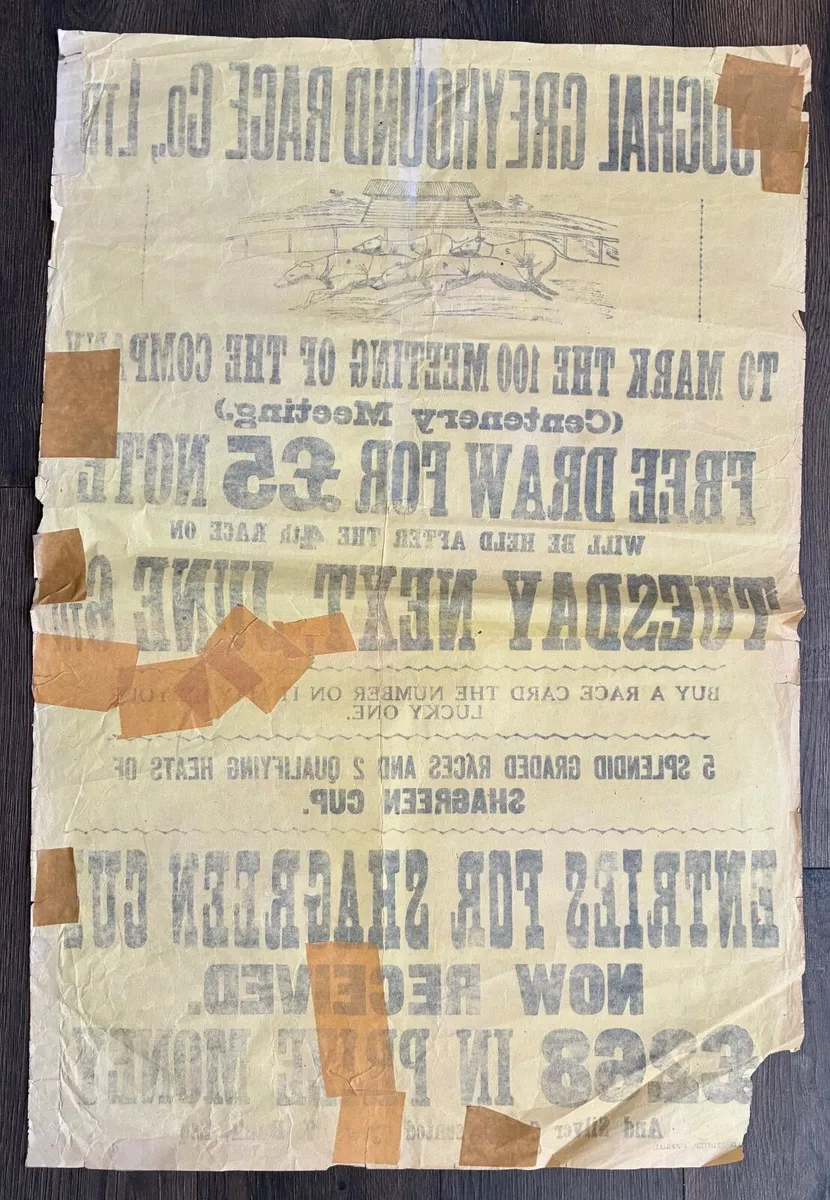 RARE ORIGINAL YOUGHAL GREYHOUND RACING POSTER 50’s - Image 2
