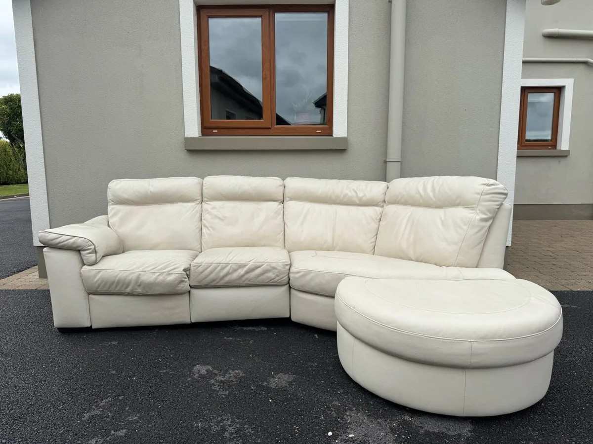 Cream Leather Corner Sofa with Electric Recliner - Image 2