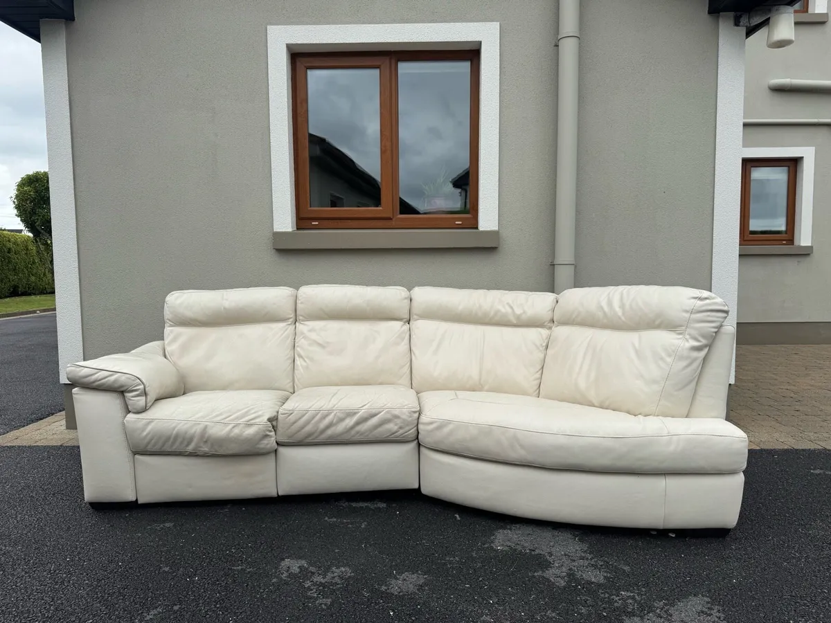 Cream Leather Corner Sofa with Electric Recliner - Image 3