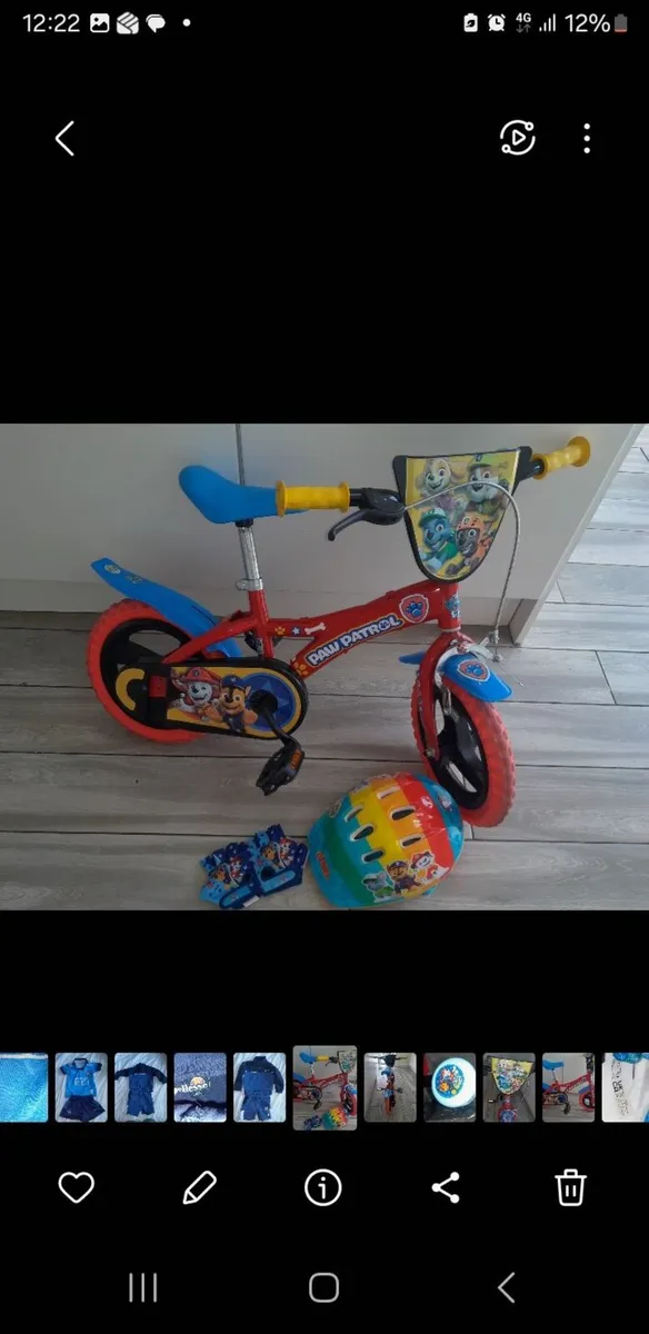 Kids paw patrol 12"bike with helmet gloves and sta - Image 1