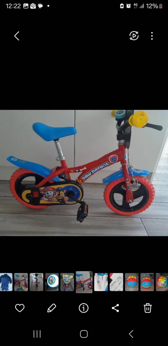 Kids paw patrol 12"bike with helmet gloves and sta - Image 3