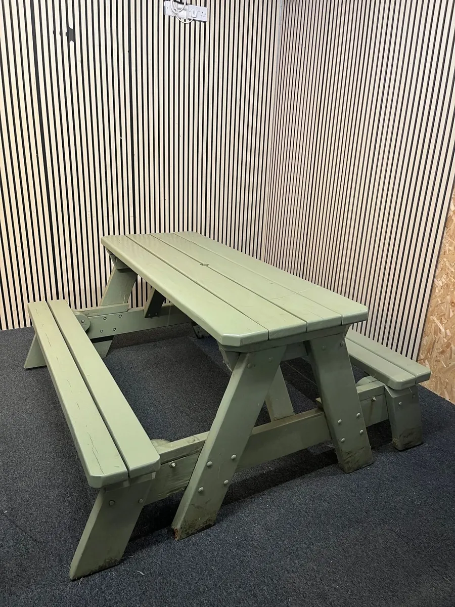 Large green painted picnic bench - Image 1