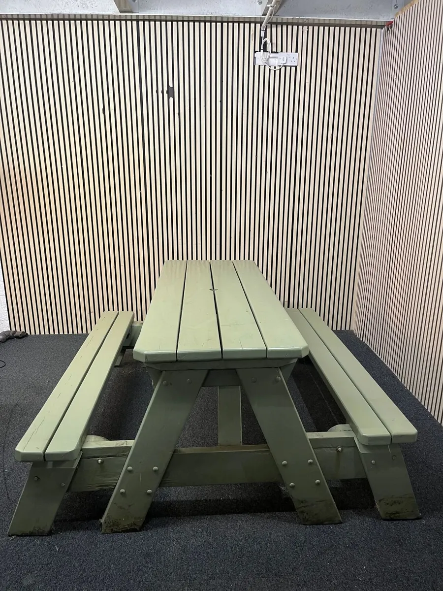 Large green painted picnic bench - Image 2