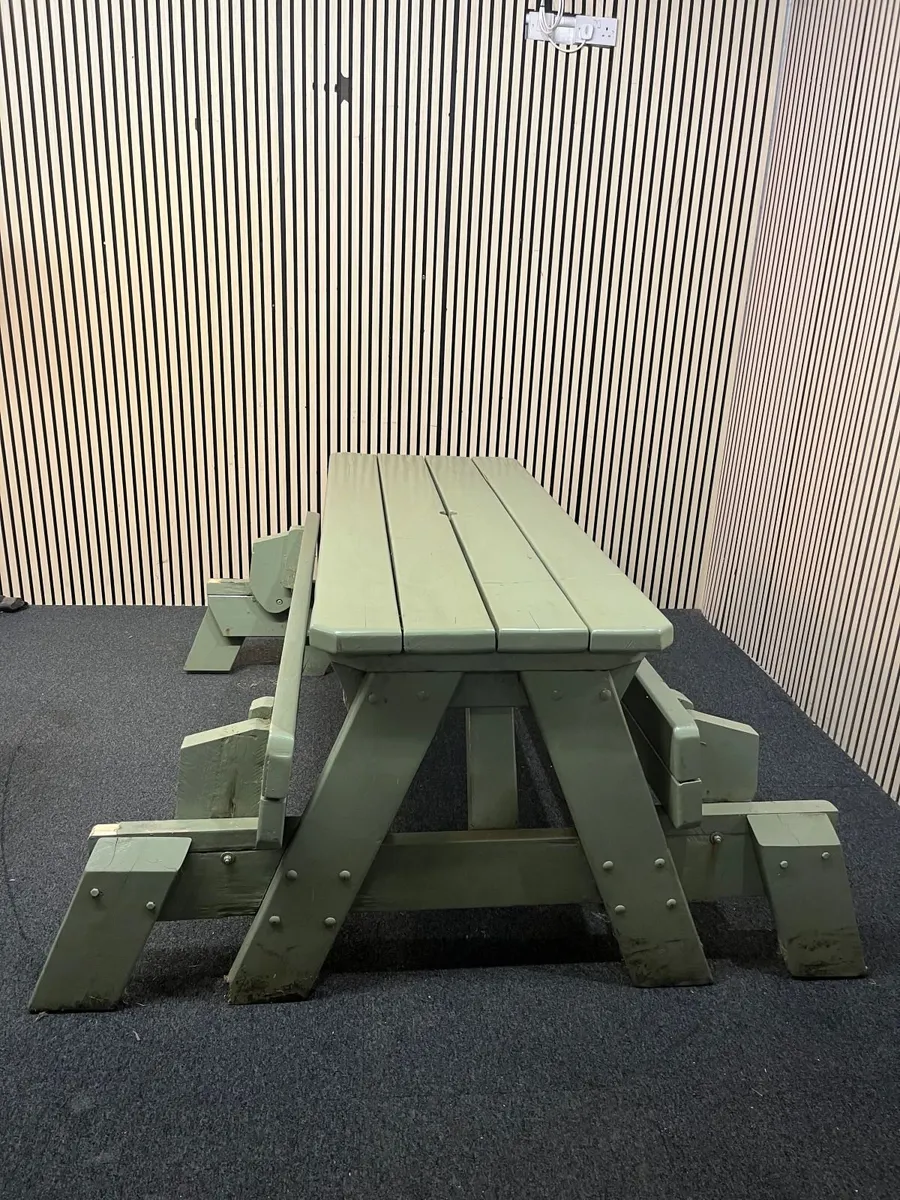 Large green painted picnic bench - Image 3