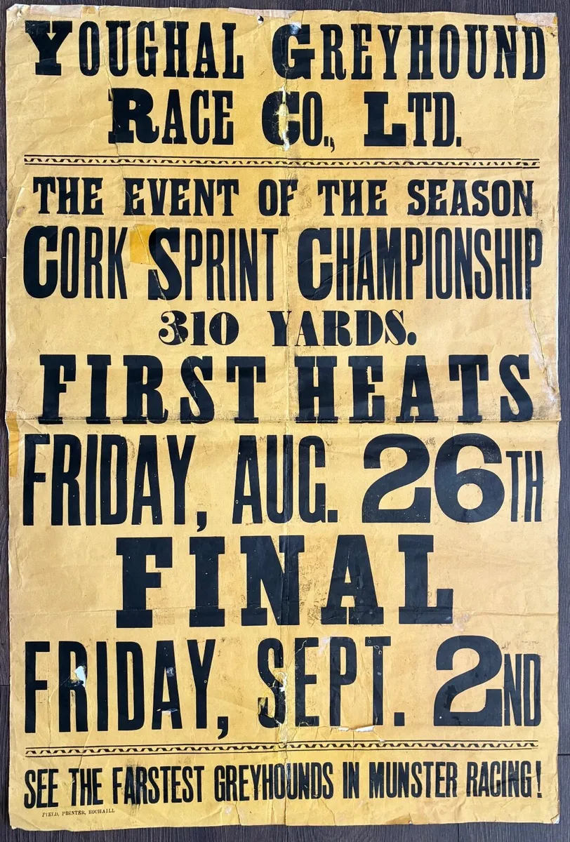 Original 1950s Youghal Greyhound Racing Poster - Image 1