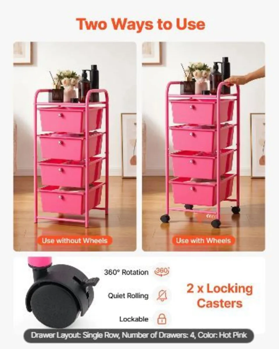 Rolling Cart with Drawers, 4 Drawer - Image 1