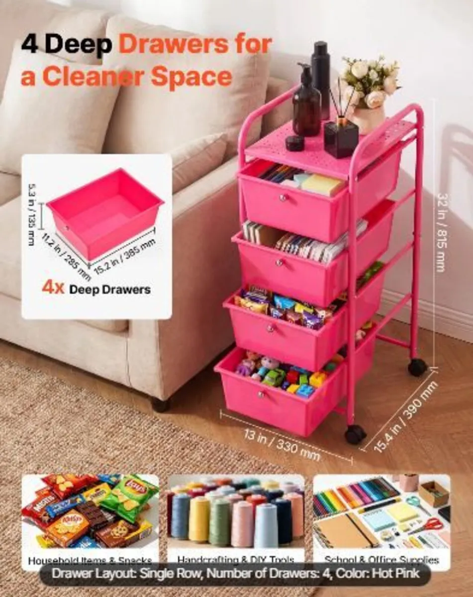 Rolling Cart with Drawers, 4 Drawer - Image 2
