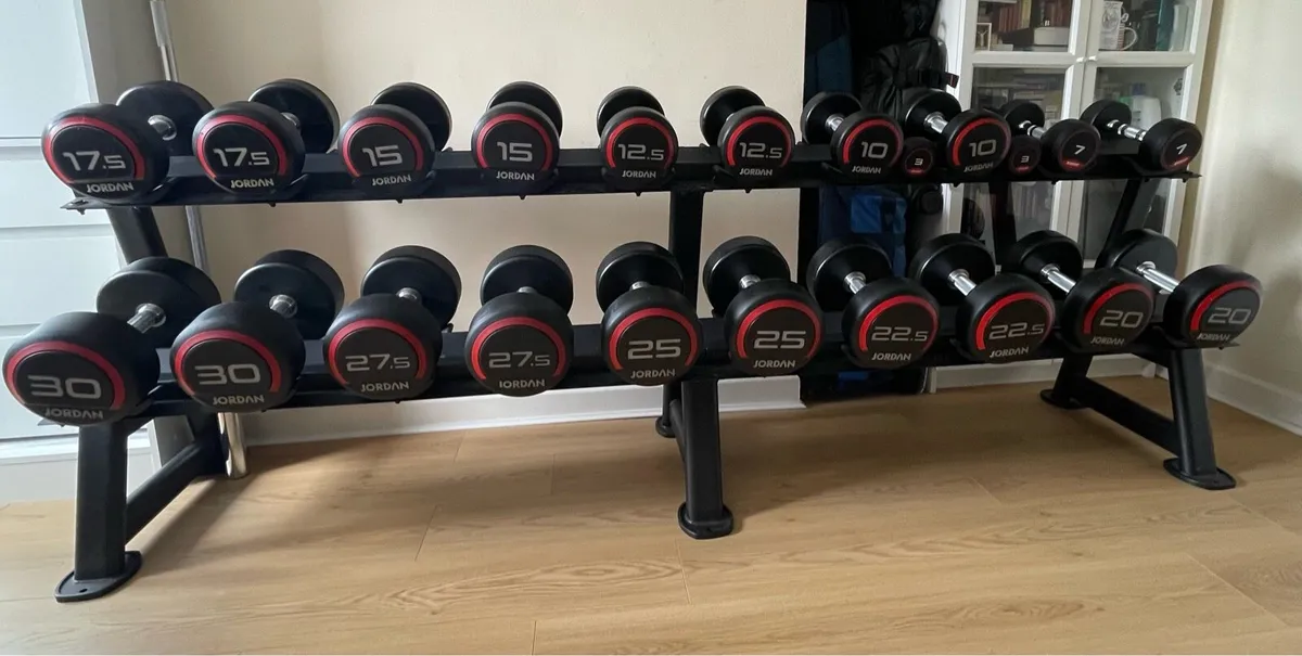 Jordan Premium Urethane Dumbells set with Rack - Image 1