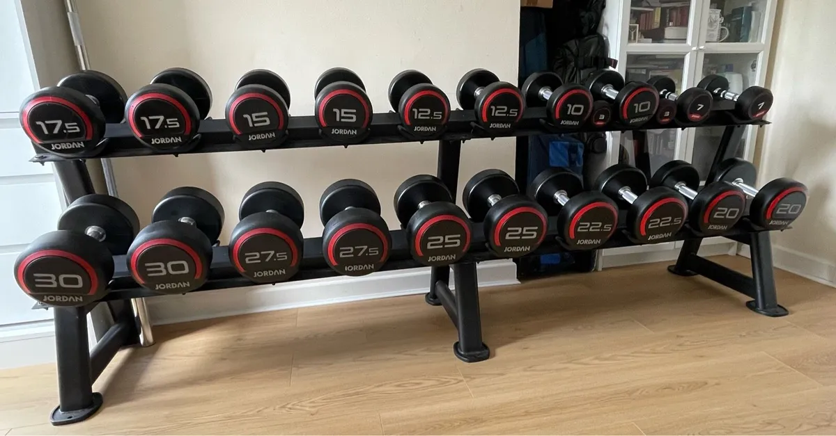Jordan Premium Urethane Dumbells set with Rack - Image 3