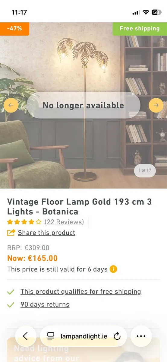Vintage floor lamp - Gold 193cm - Image 2