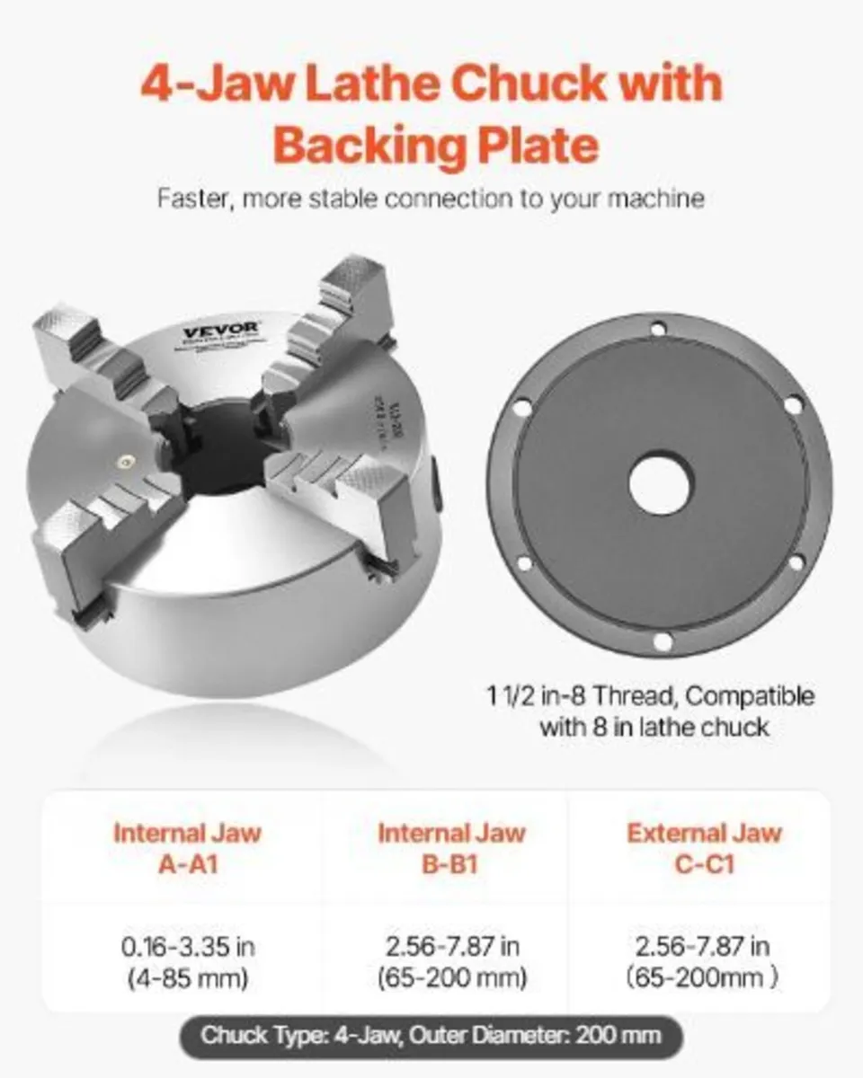 4-Jaw Lathe Chuck, 8 Inch (200 mm) - Image 4