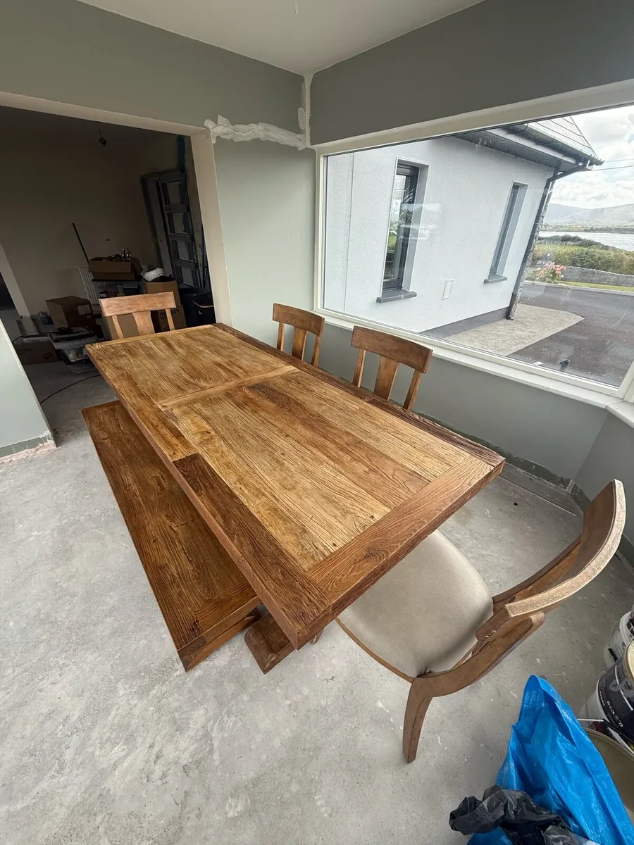 Solid Oak Dining Table, Bench & 4 Chairs - Image 2