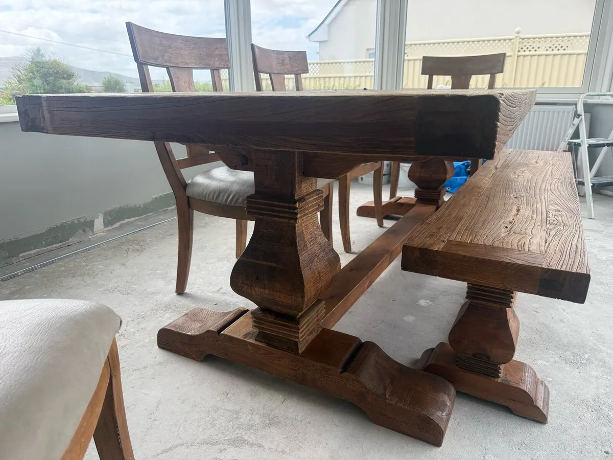 Solid Oak Dining Table, Bench & 4 Chairs - Image 4