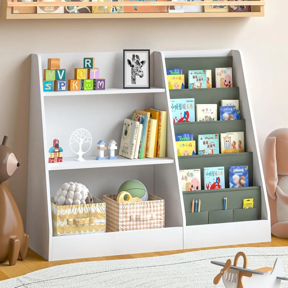 Kids Bookshelf Wooden Childrens Bookcase Storage - Image 1